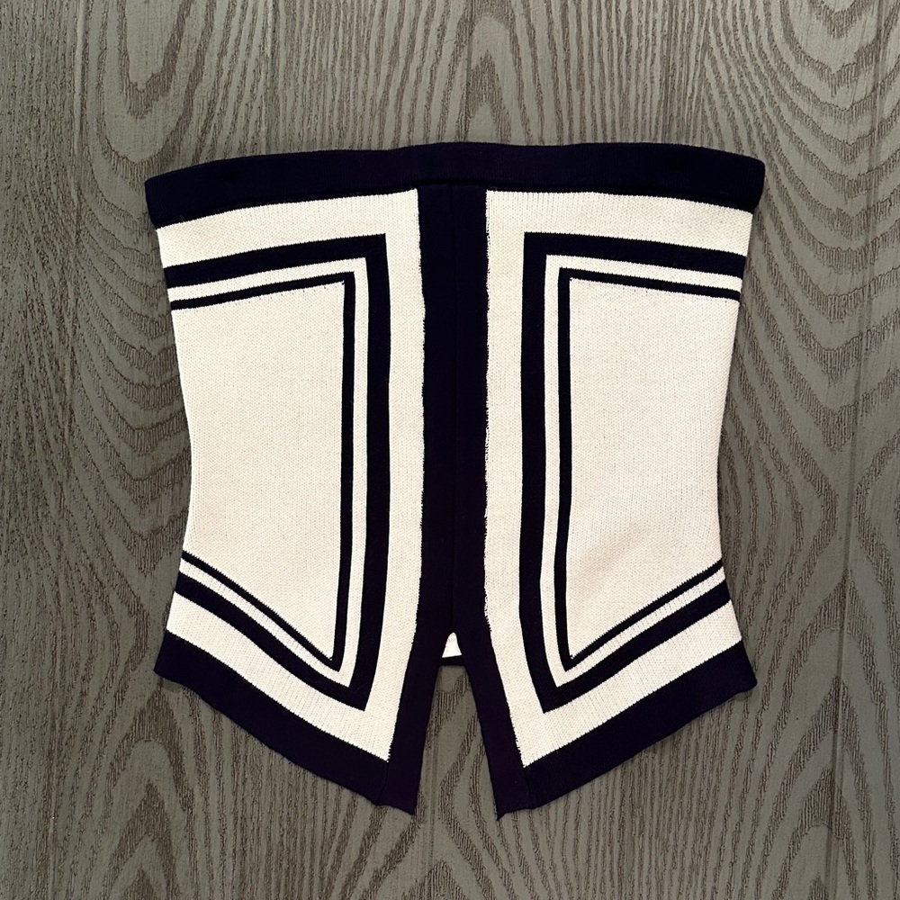 Caroline Constas White & Navy Strapless Top- New
